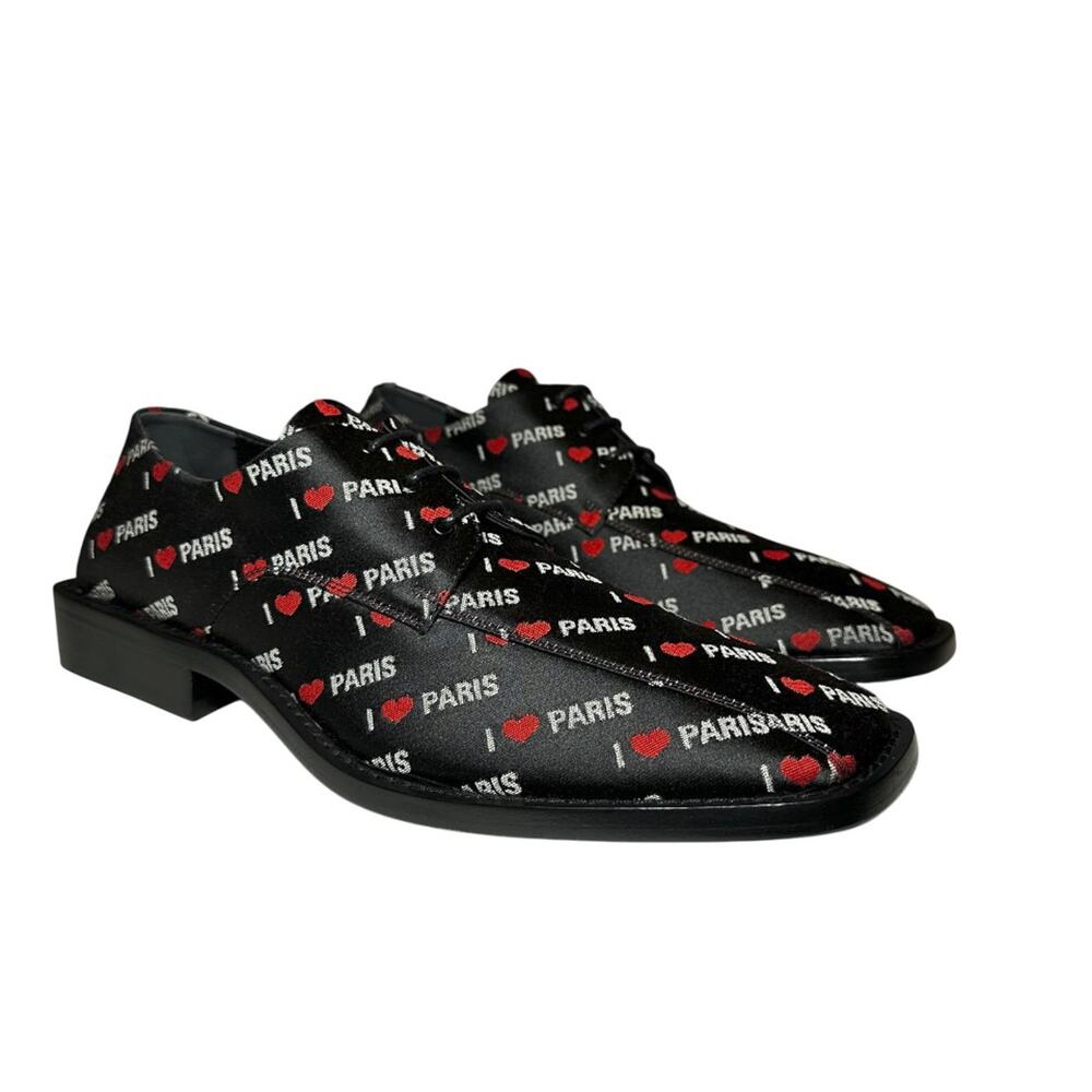 Balenciaga NIB Men's Black Paris Logo Derby Loafers Lace Up Dress Shoes 41 NEW - Picture 2 of 11